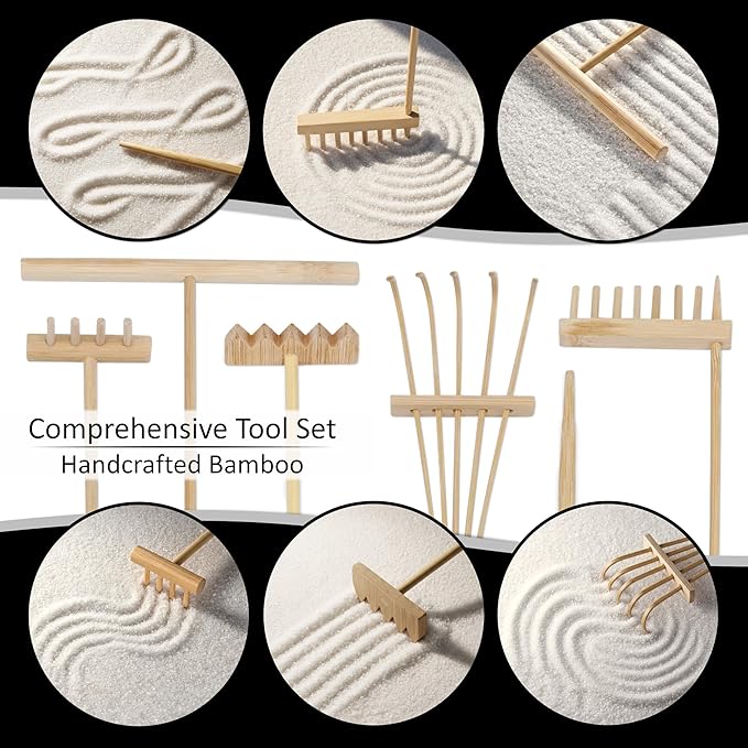 Zen Garden Kit 11x8in Beautiful Premium Japanese Mini Rock Garden Gift Set. Home - M&M