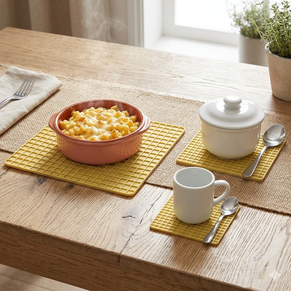 Eotia Heat - Resistant Square Silicone Placemats – Anti - Slip Pot Holder & Trivet – Yellow - M&M