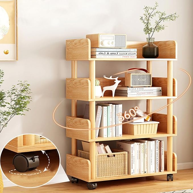 Uniface Open Bookshelf, 4 - Tier Wooden Bookcase, Freestanding Bookcase, Book - M&M