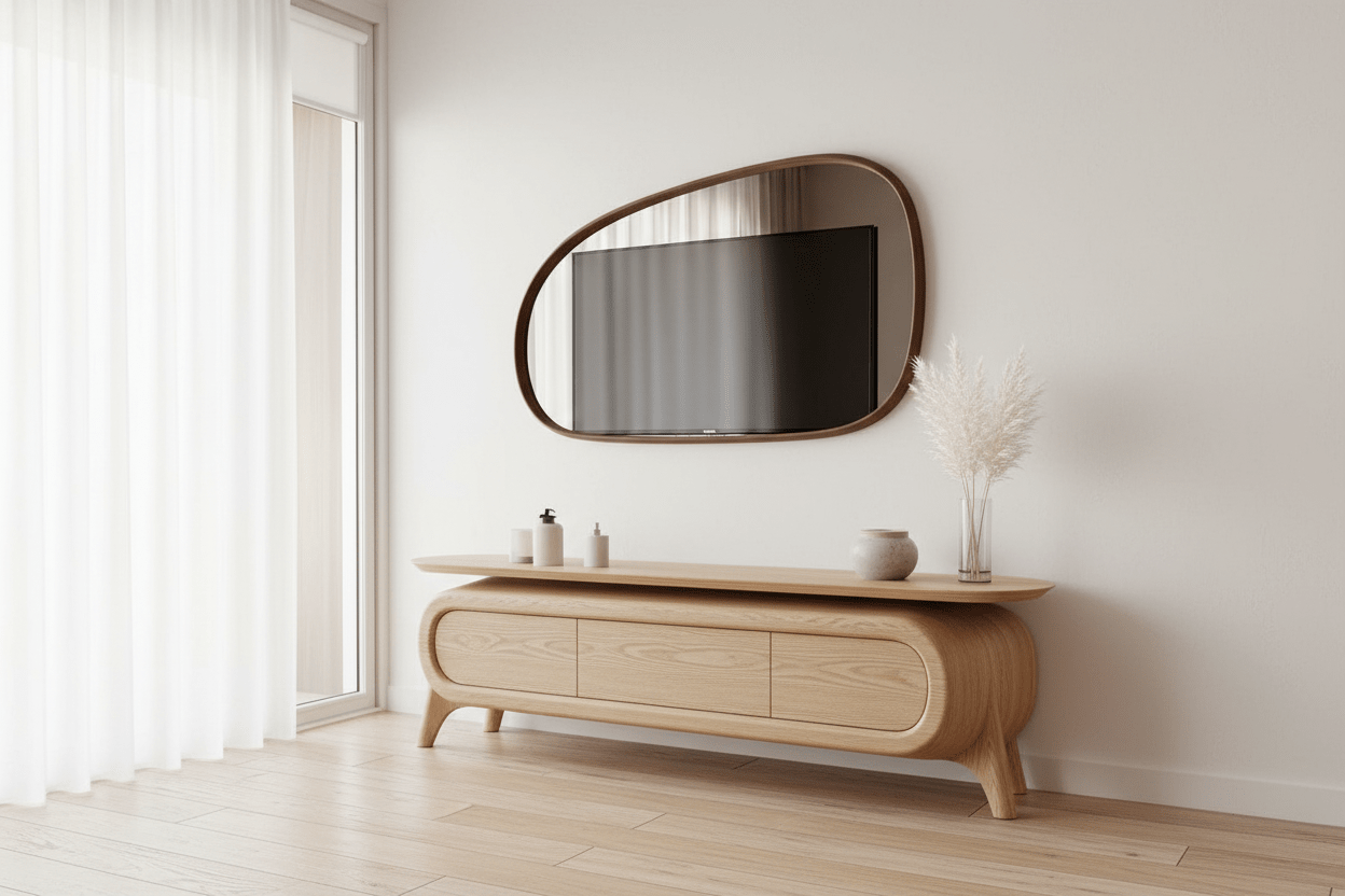 Handcrafted Rounded Walnut TV Unit – Made to Order | 3 - Drawer Media Console - M&M