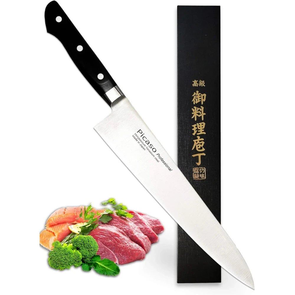 PICASO 10.6" Professional Western Chef Knife – Japanese Molybdenum Vanadium Steel, Ultra - Sharp Forged Cook's Knife with Ergonomic Handle & Sheath | Home Kitchen - M&M