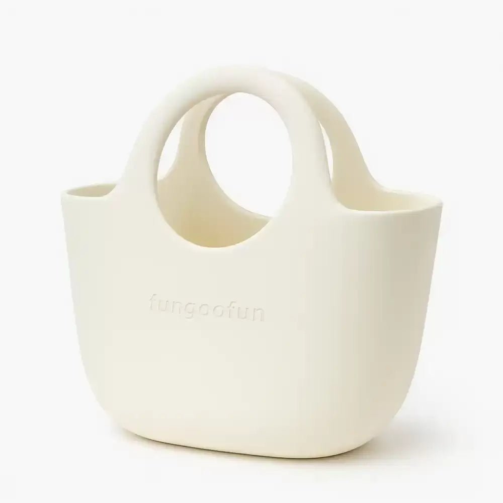 Fungoofun Classic Washable Rubber Tote Beach Bag for Women - Durable Waterproof EVA Material Travel Handbag, Sandproof and Easy to Clean with Non - Slip Bottom in Clean White - M&M