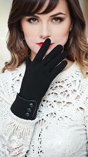 Winter Touchscreen Gloves, Fleece - Lined Windproof Plush Gloves with Button - M&M
