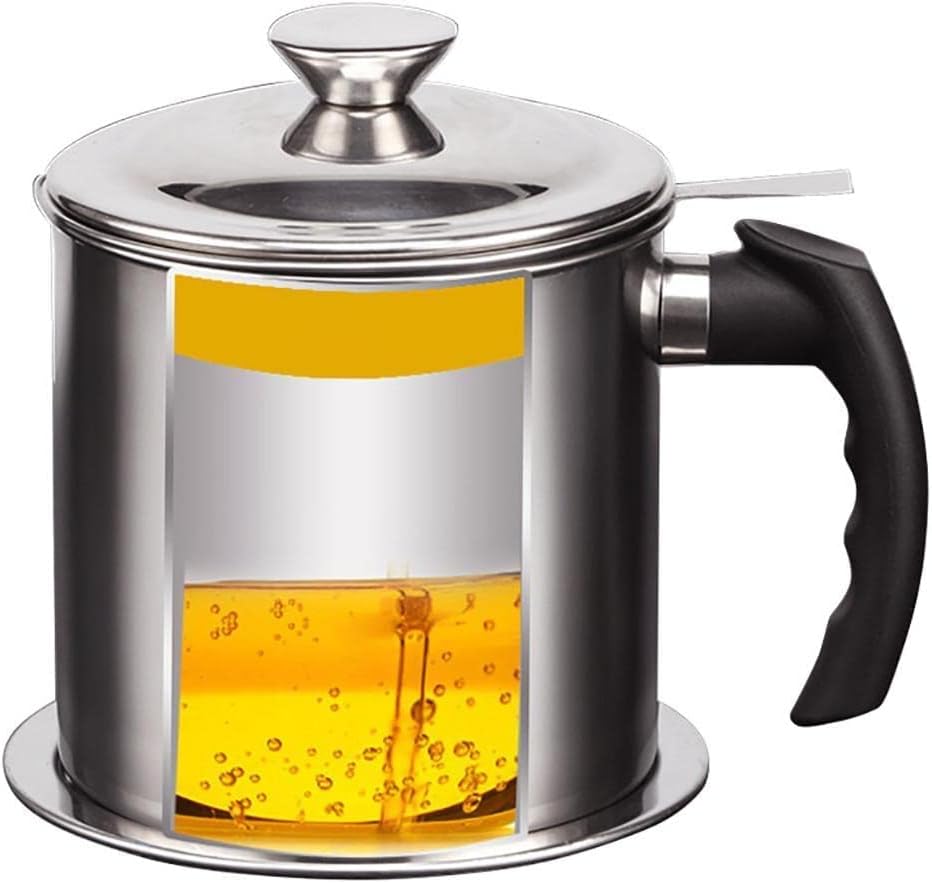 VATTU Stainless Steel Oil Filter Pot with Lid – Modular Kitchen Oil Fat Separator & Storage Container for Healthy Cooking - M&M