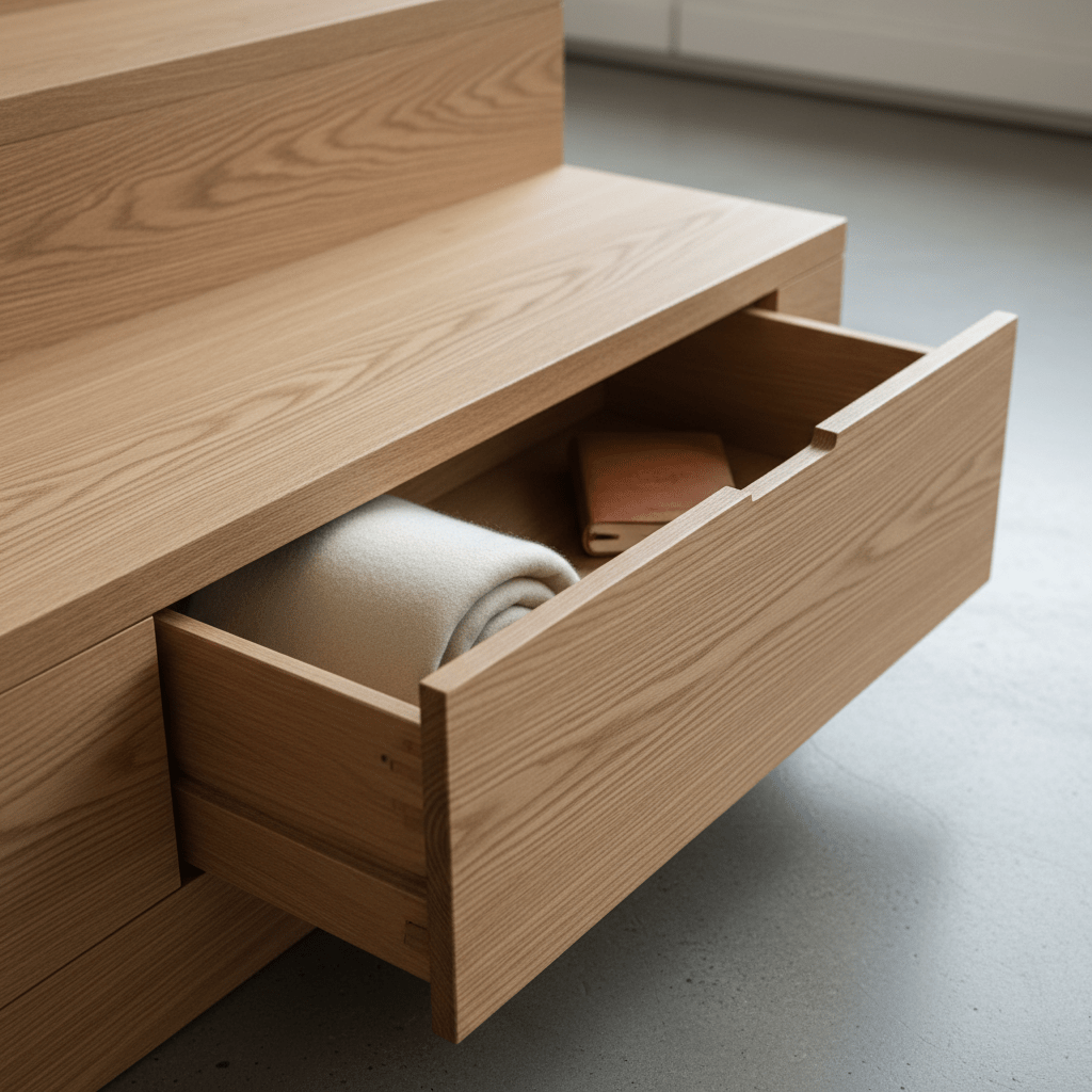 Wooden Staircase with Built - In Pull - Out Storage Drawers | درج خشبي مع أدراج تخزين مدمجة - M&M