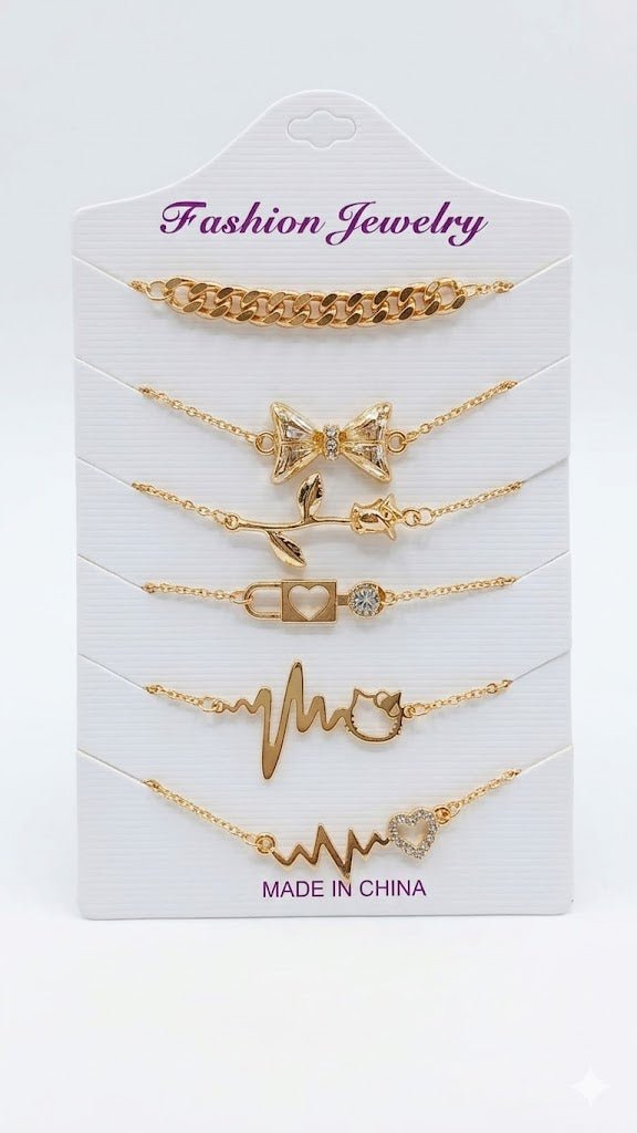 Premium Gold Charm Bracelet Set (6 - Piece) - M&M