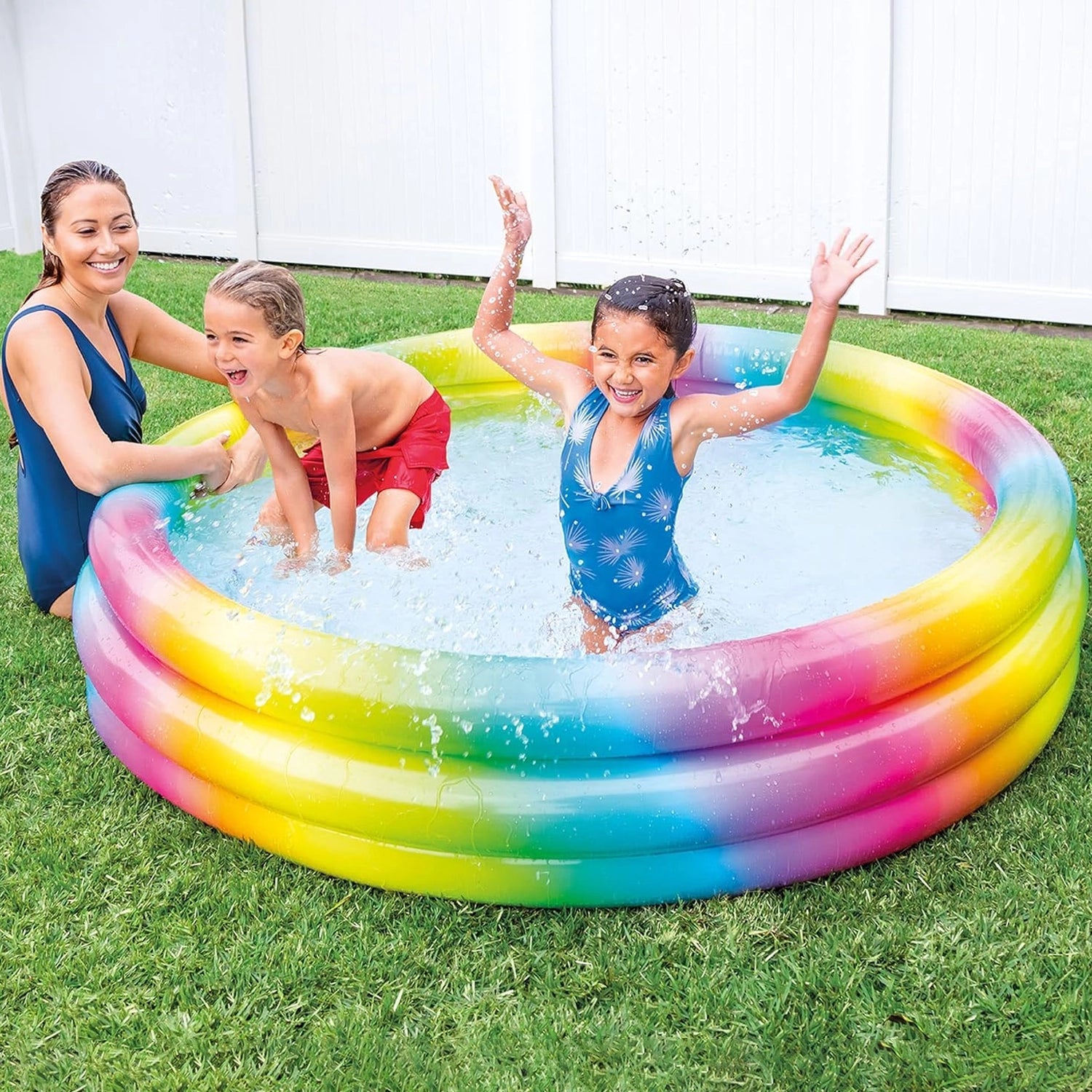 Intex Rainbow Ombre Inflatable Baby Pool – 1.47m x 33cm – Colorful 3 - Ring Design - M&M