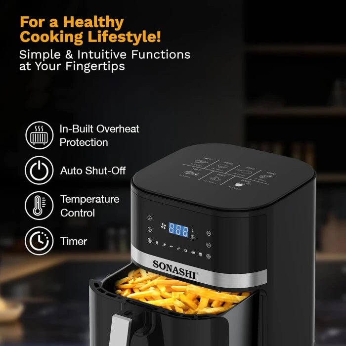 Sonashi SAF - 800N Digital Air Fryer – Healthy Oil - Free Cooking, Multiple Presets & Temperature Control | Ideal for Home Kitchen | UAE - M&M