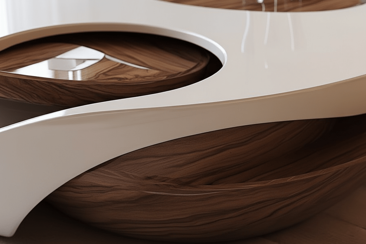 Handcrafted Yin - Yang Sculptural Coffee Table – Made to Order | White Lacquer & Walnut - M&M