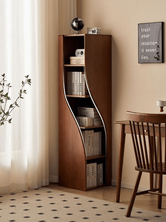 Handcrafted S - Wave Tall Bookcase – Made to Order | Walnut with White Accent - M&M