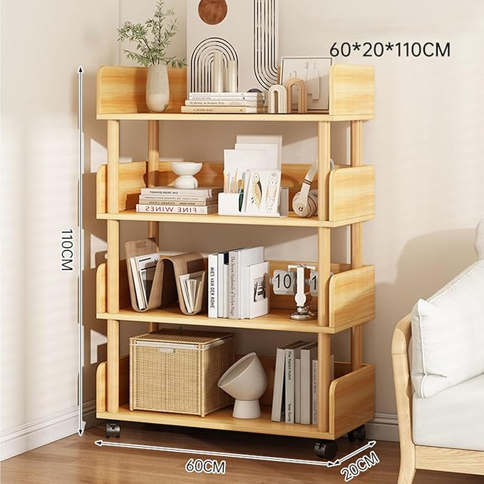 Uniface Open Bookshelf, 4 - Tier Wooden Bookcase, Freestanding Bookcase, Book - M&M