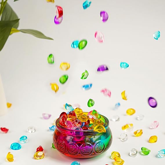 YU FENG 3’’ Colorful Crystal Glass Treasure Basin Cornucopia Bowl with - M&M