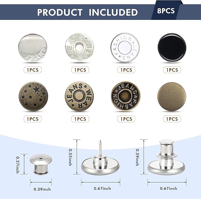 30 - Pack No - Sew Instant Jean Button Pins (17mm) - M&M