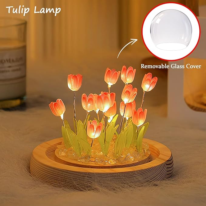jaffiust Tulip Night Light Glass Flower - M&M
