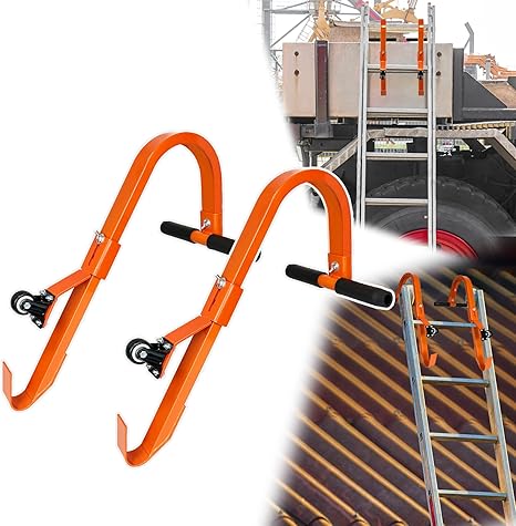 Ladder Roof Hook with Wheel, Heavy Duty Ladder Stabilizer with Rubber Grip - M&M