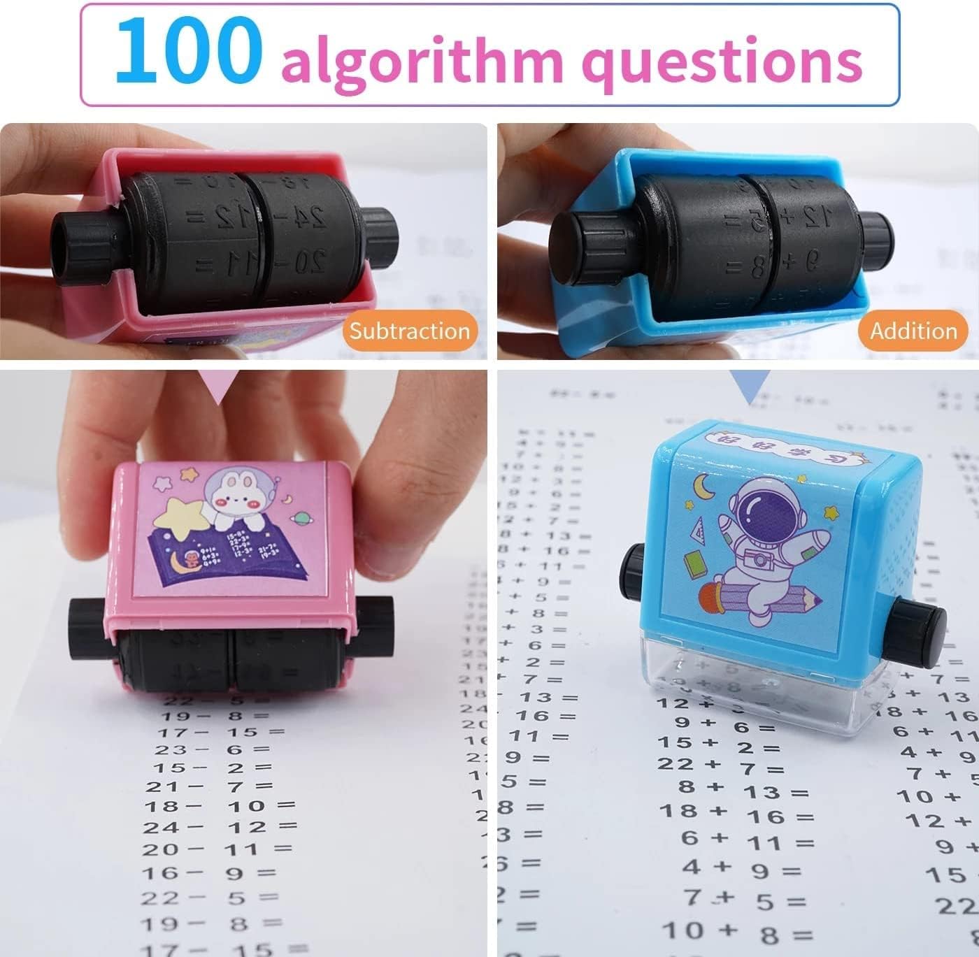 Digital Teaching Roller Stamp – Adjustable Addition & Subtraction Math Rolling Stamp for Kids, Preschool & Home School Learning - M&M