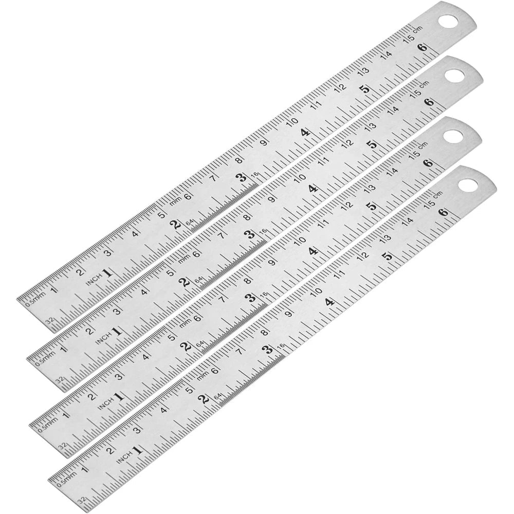 Amazon Basics 6 - Inch Stainless Steel Ruler, 4 - Pack, Chrome - M&M