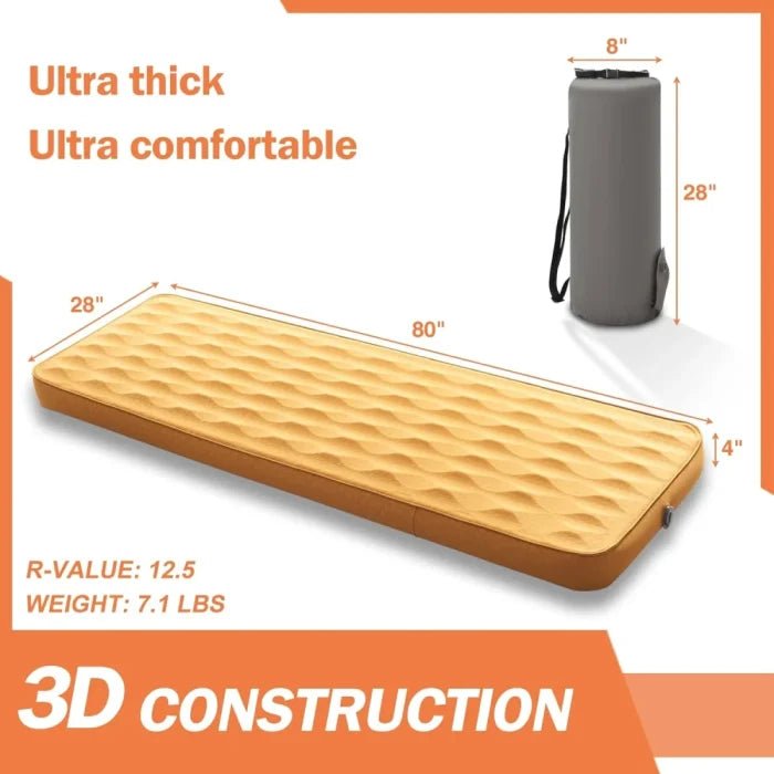 AIRELAX Single 3D Self - Inflating Camping Mattress, Side Sleep Friendly Camping Air Sleeping Pad, 78″×27″ Sleeping Mat, 4 Inches Ultra Thick Camping Pad, Portable Roll - Up Floor Guest Bed - M&M