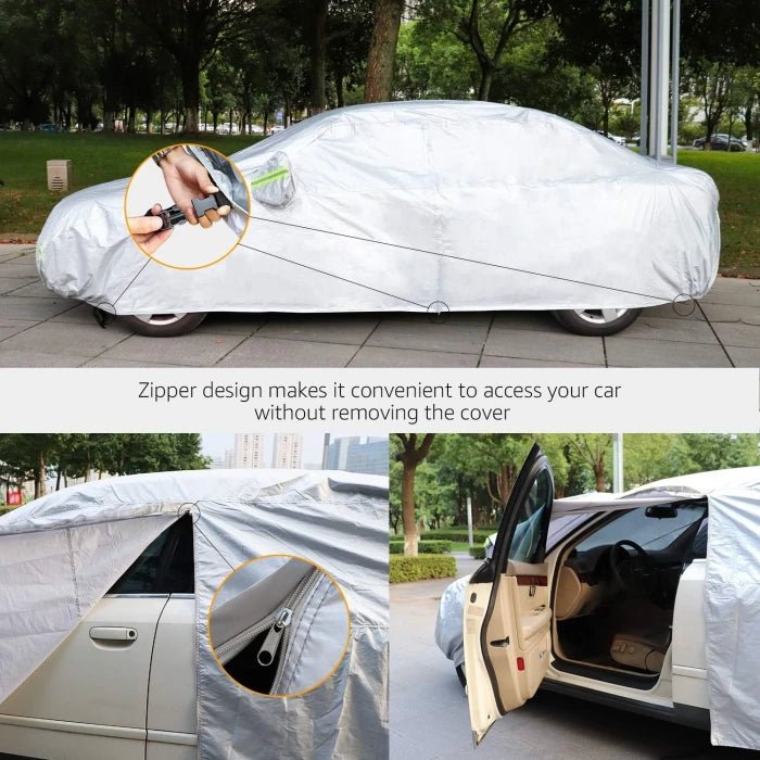 Amazon Basics Silver Weatherproof Car Cover – PEVA with Cotton, Sedans up to 406cm - M&M