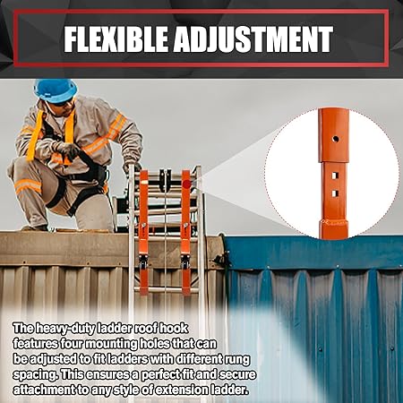 Ladder Roof Hook with Wheel, Heavy Duty Ladder Stabilizer with Rubber Grip - M&M