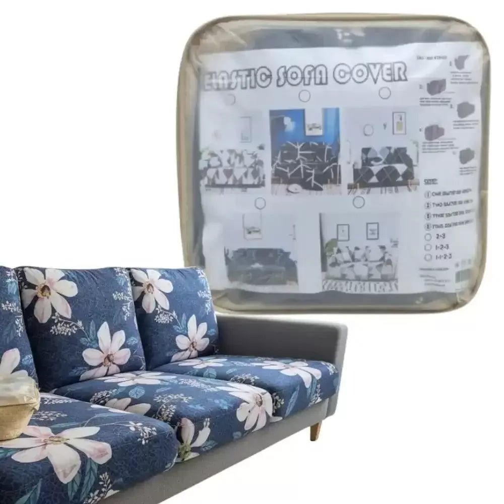 Premium Floral Pattern Printed Non - Slip Elastic Sofa Cover - High - Stretch Universal Furniture Protector with Elegant Blue Floral Design and Anti - Slip Foam Bars - M&M