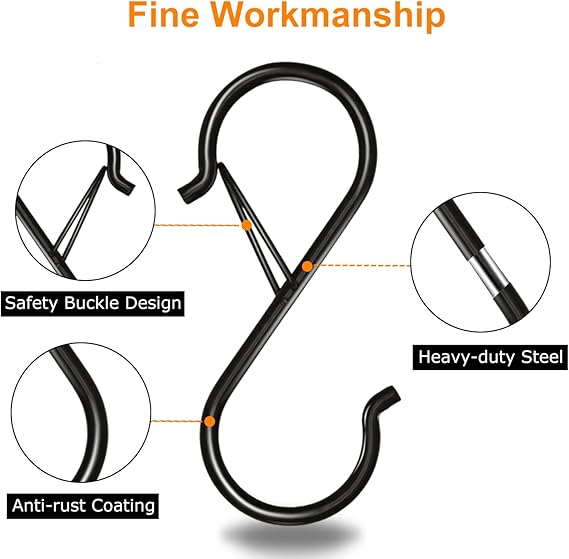 16 Pack S Hooks for Hanging, 3.5 inch Heavy Duty S Hooks with Safety Buckle - M&M