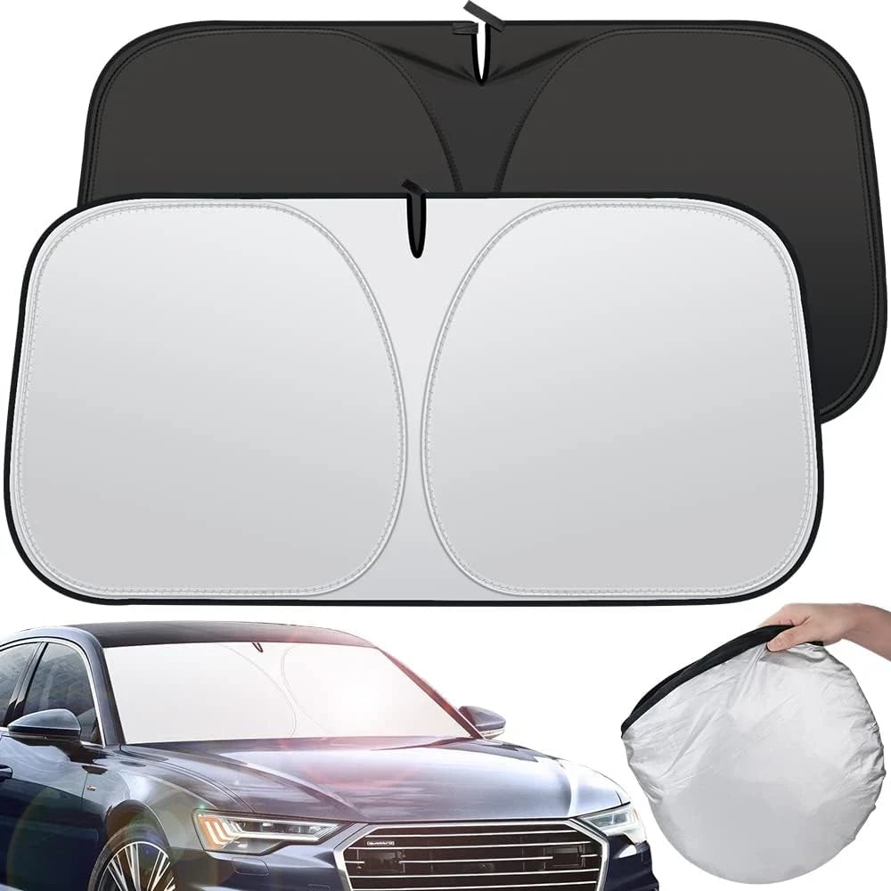 Rescien 142 * 80CM Foldable Car Windshield Sunshade, Front Windshield Reflective Sunshad with Storage Pouch, Car Front Window for Top Blocks UV Rays and Sun Heat Protection, Keeps Vehicle Cooler - M&M
