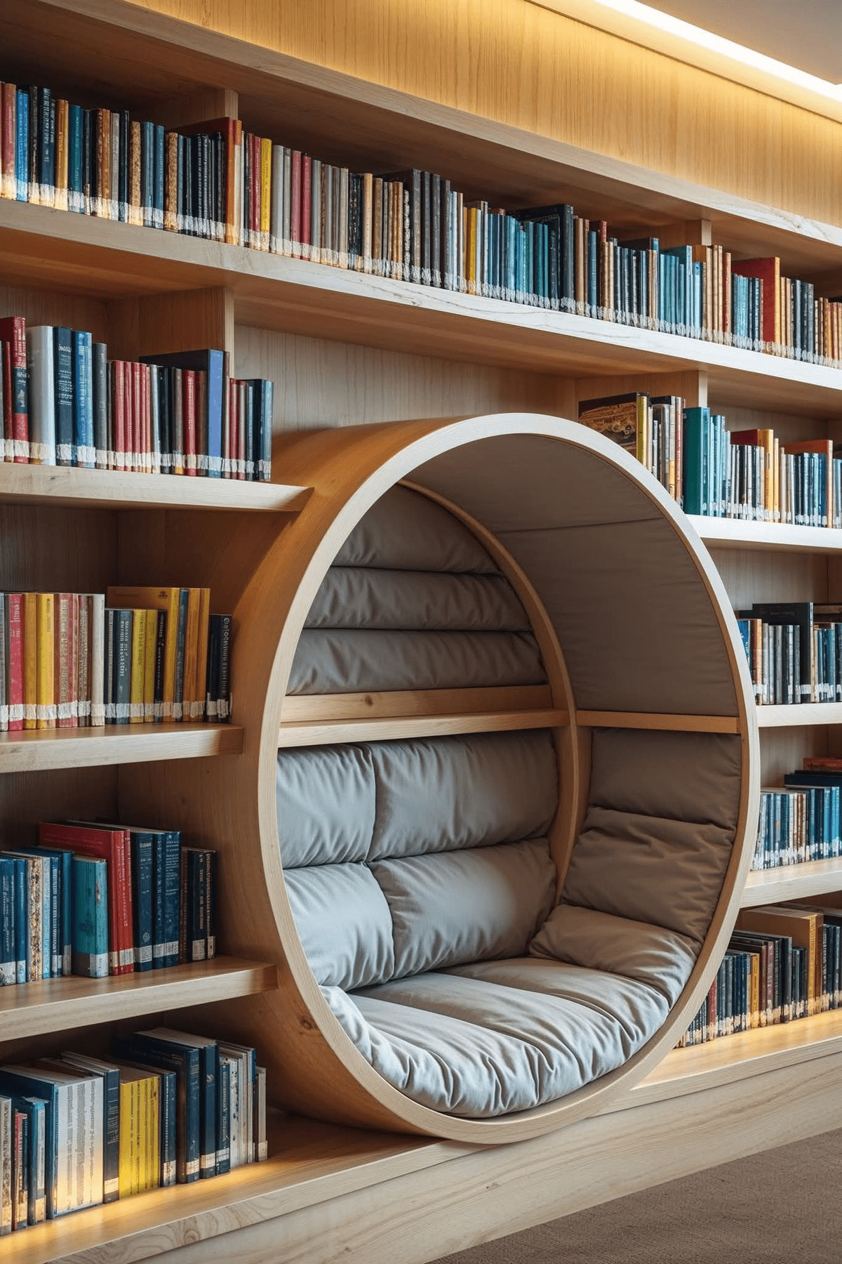 Circular Reading Nook Pod – Handcrafted Wood & Cushioned Interior | زاوية قراءة دائرية – خشب مصنوع يدوياً مع مقعد مبطن - M&M