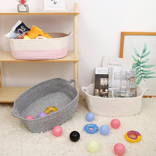 ABenkle Rope Storage Basket, Cotton Woven Pink Baby Girl Basket, Cube Soft - M&M