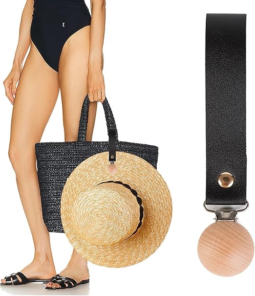Hat Clip for Travel on Bag,Strong Wooden Clip for Hanging Sun Straw Hat - M&M