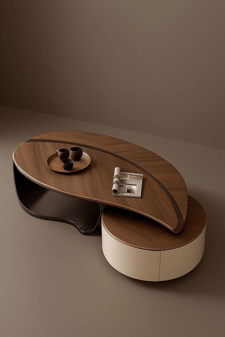 Organic Sculptural Coffee Table – Walnut & Ivory | طاولة قهوة منحوتة عضوية – جوز الهند والعاجي - M&M
