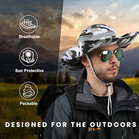 CAMOLAND Mens Fishing Hat Wide Large Brim Sun Hat with Outdoor UV Protection - M&M