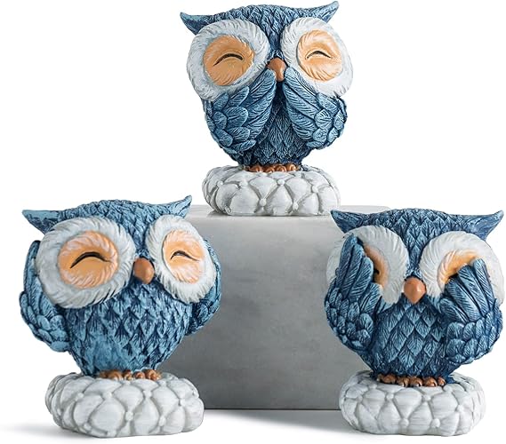 AWNR 3 Pcs Blue Owl Decor for Home Decor Accents - M&M