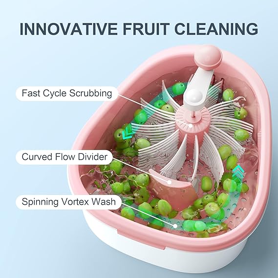 TERRIFI Large Fruit Washer Spinner & Cleaning Device with Brush – Manual Vegetable Scrubber and Washing Bowl Set - M&M