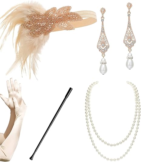 1920s Accessories Flapper Gatsby Costume Women Set 20s Flapper Headband - M&M