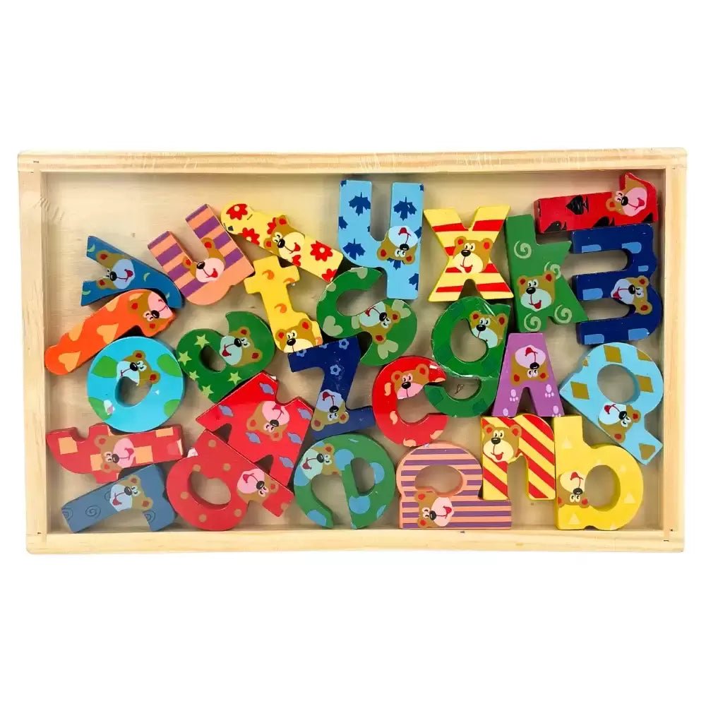 Premium Wooden Alphabet Puzzle Educational Toy for Toddlers and Kids - Multi - Color ABC Learning Blocks for Early Development, Motor Skills, and Literacy Recognition - M&M