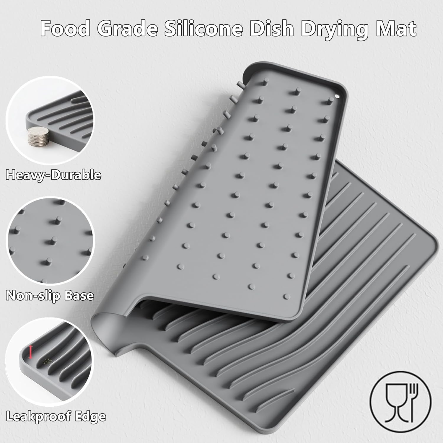 Premium Silicone Dish Drying Mat with Slope Design - M&M