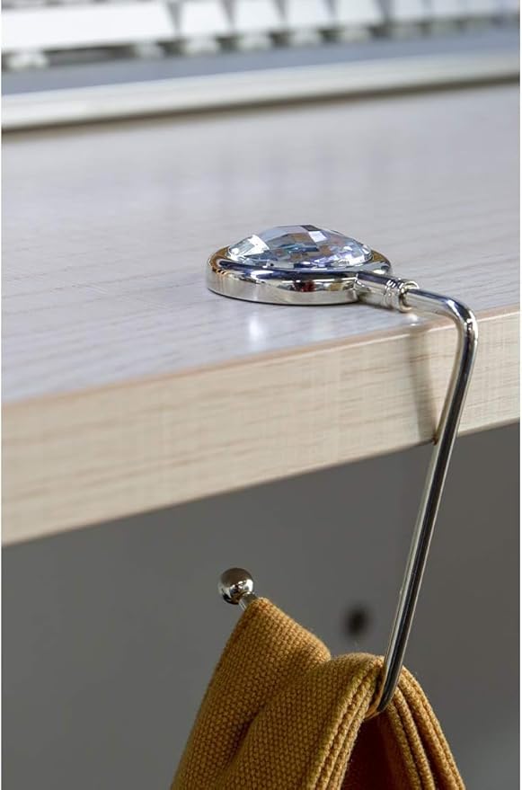 Purse Hook Mental Holder Handbag Rhinestone Hanger for Table Desk (White - M&M
