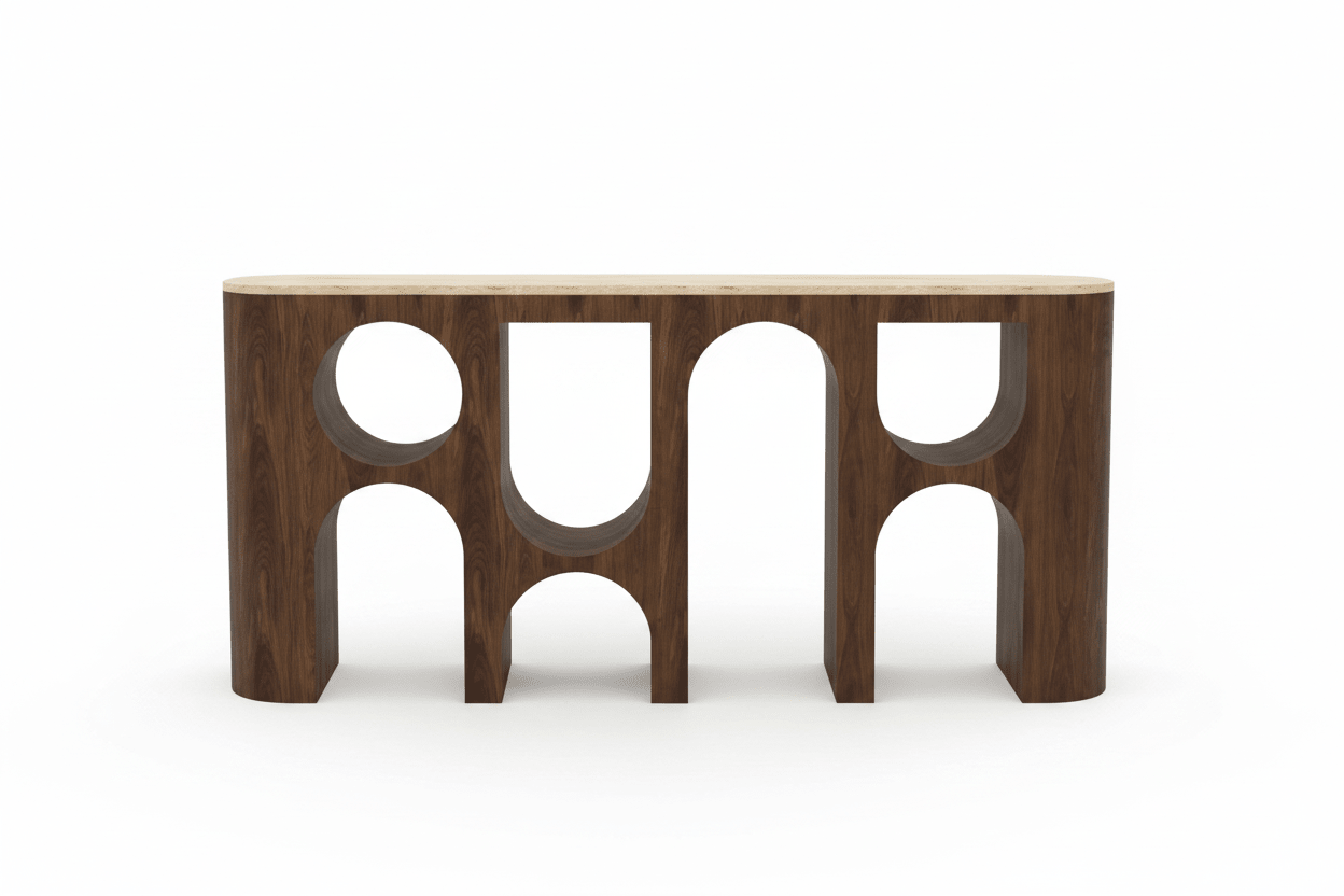 Arco Console Table – Sculptural Walnut & Travertine | طاولة أركو – جوز نحتي وترافيرتين - M&M