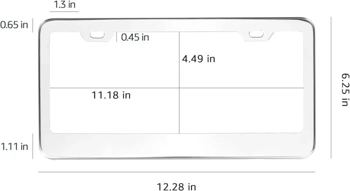 Amazon Basics Stainless Steel License Plate Frame Pair with Screw Caps – 2 - Hole, 12.2” x 6.3”, Silver - M&M