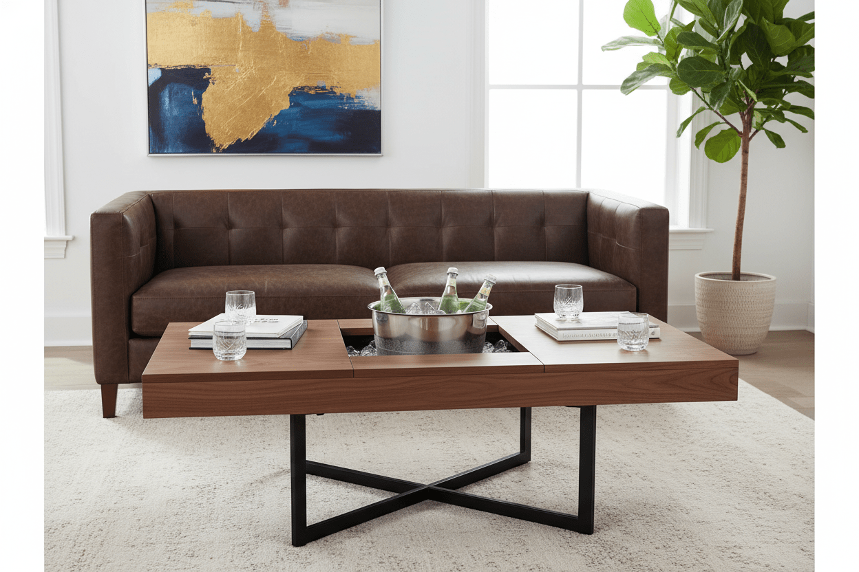 Smart Extendable Coffee Table with Built - In Ice Bucket | طاولة قهوة ذكية قابلة للتمدد مع ثلاجة مدمجة - M&M