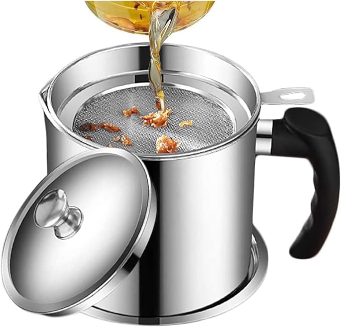 VATTU Stainless Steel Oil Filter Pot with Lid – Modular Kitchen Oil Fat Separator & Storage Container for Healthy Cooking - M&M