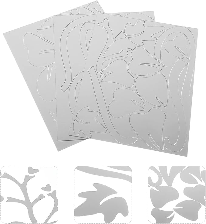 Veemoon 1 Set 3D Wall Decal Mirror Branch Wall Decal Mirrored Wall Tiles 3D - M&M