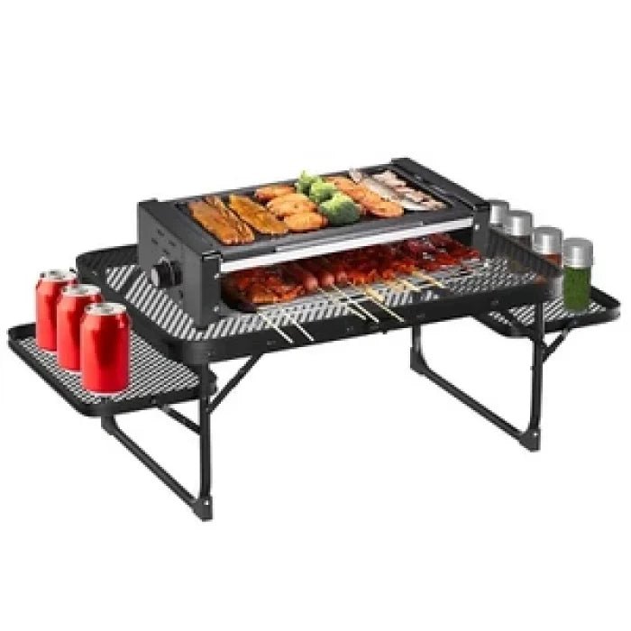 Camping Table with Wing Panels, Folding Short Picnic Table/Outdoor Table with 2 Side Panels, Sturdy Metal Low Table for Sitting, Easy Carry, Waterproof and Heat Resistant - M&M