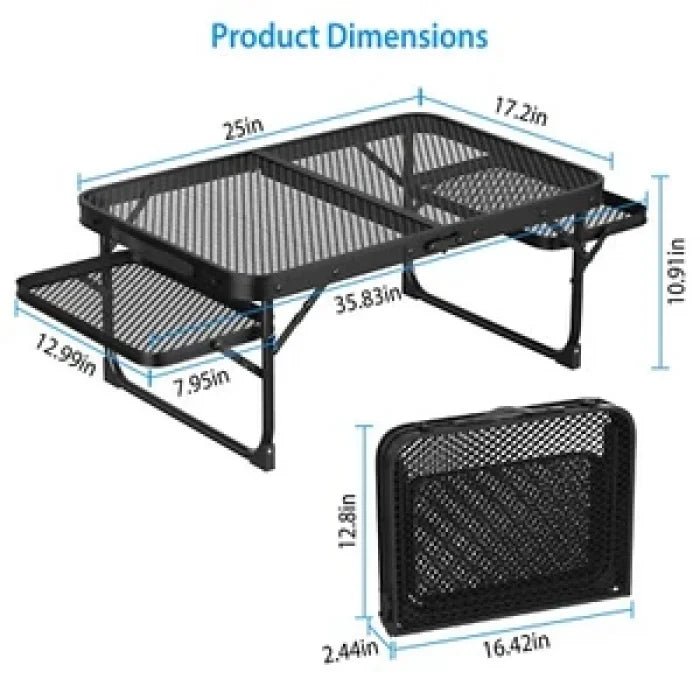 Camping Table with Wing Panels, Folding Short Picnic Table/Outdoor Table with 2 Side Panels, Sturdy Metal Low Table for Sitting, Easy Carry, Waterproof and Heat Resistant - M&M