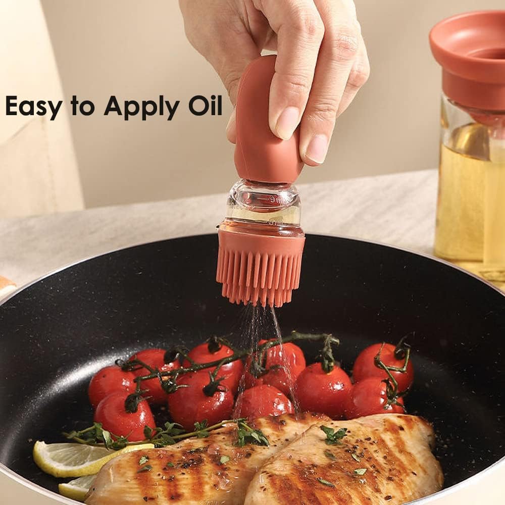 Olive Oil Dispenser Bottle with Silicone Brush – 2 - in - 1 Dropper & Measuring Oil Bottle for Cooking - M&M