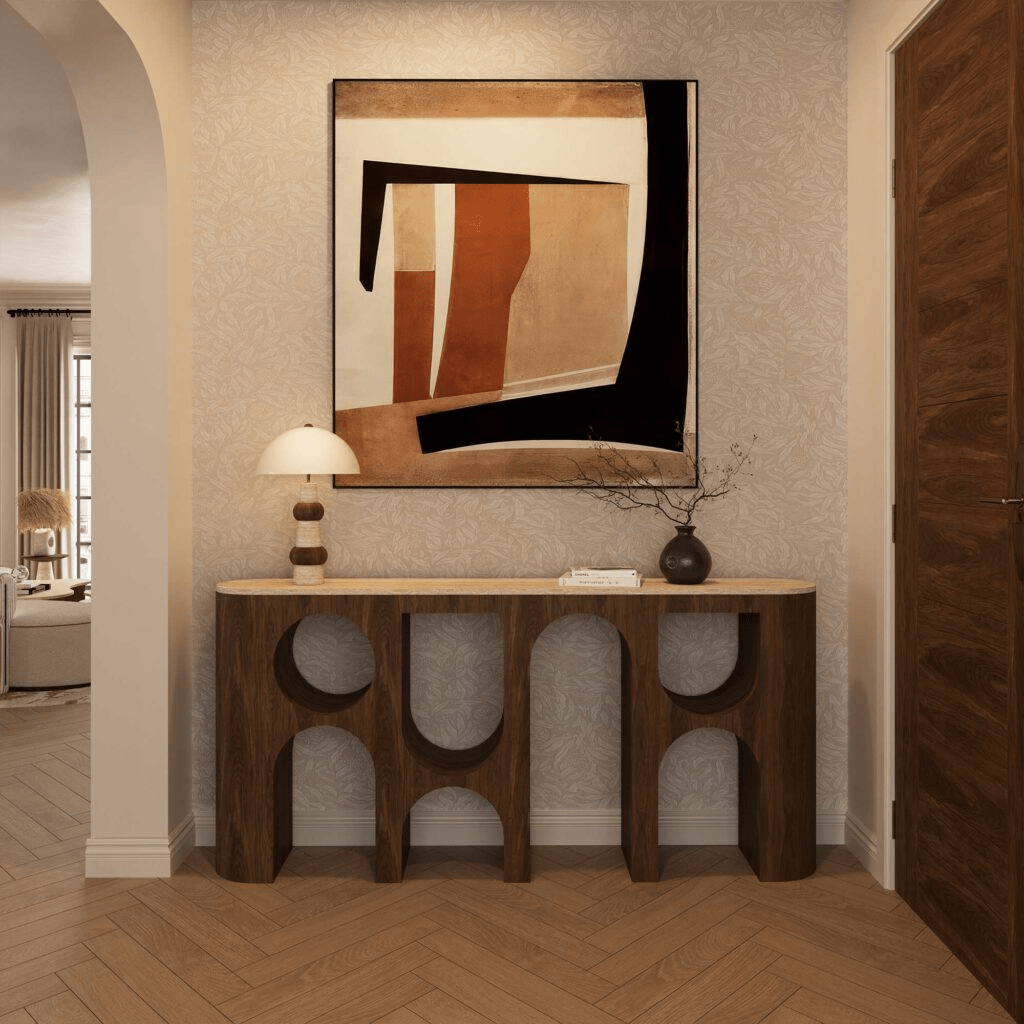 Arco Console Table – Sculptural Walnut & Travertine | طاولة أركو – جوز نحتي وترافيرتين - M&M