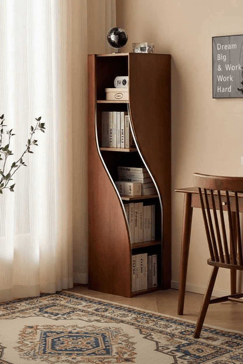 Handcrafted S - Wave Tall Bookcase – Made to Order | Walnut with White Accent - M&M