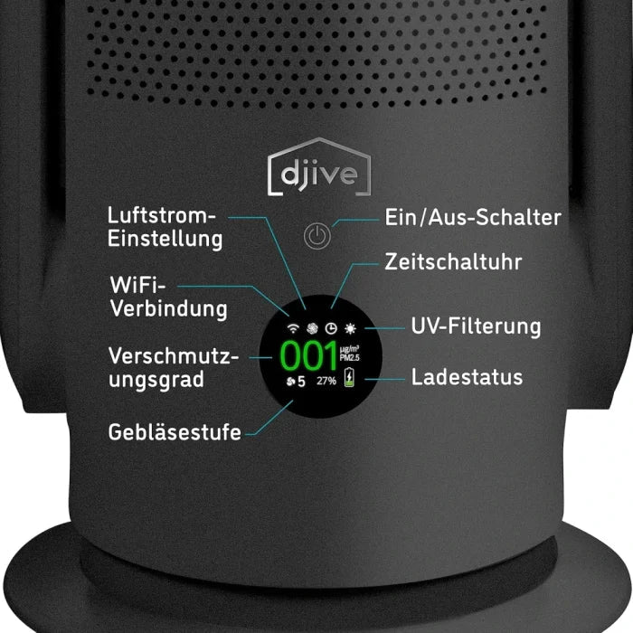 Djive ARC 2 - in - 1 Portable Air Purifier & Fan with Battery – HEPA 14 & UVC, App & Alexa Control, Removes Dust, Pollen & Viruses | UAE - M&M
