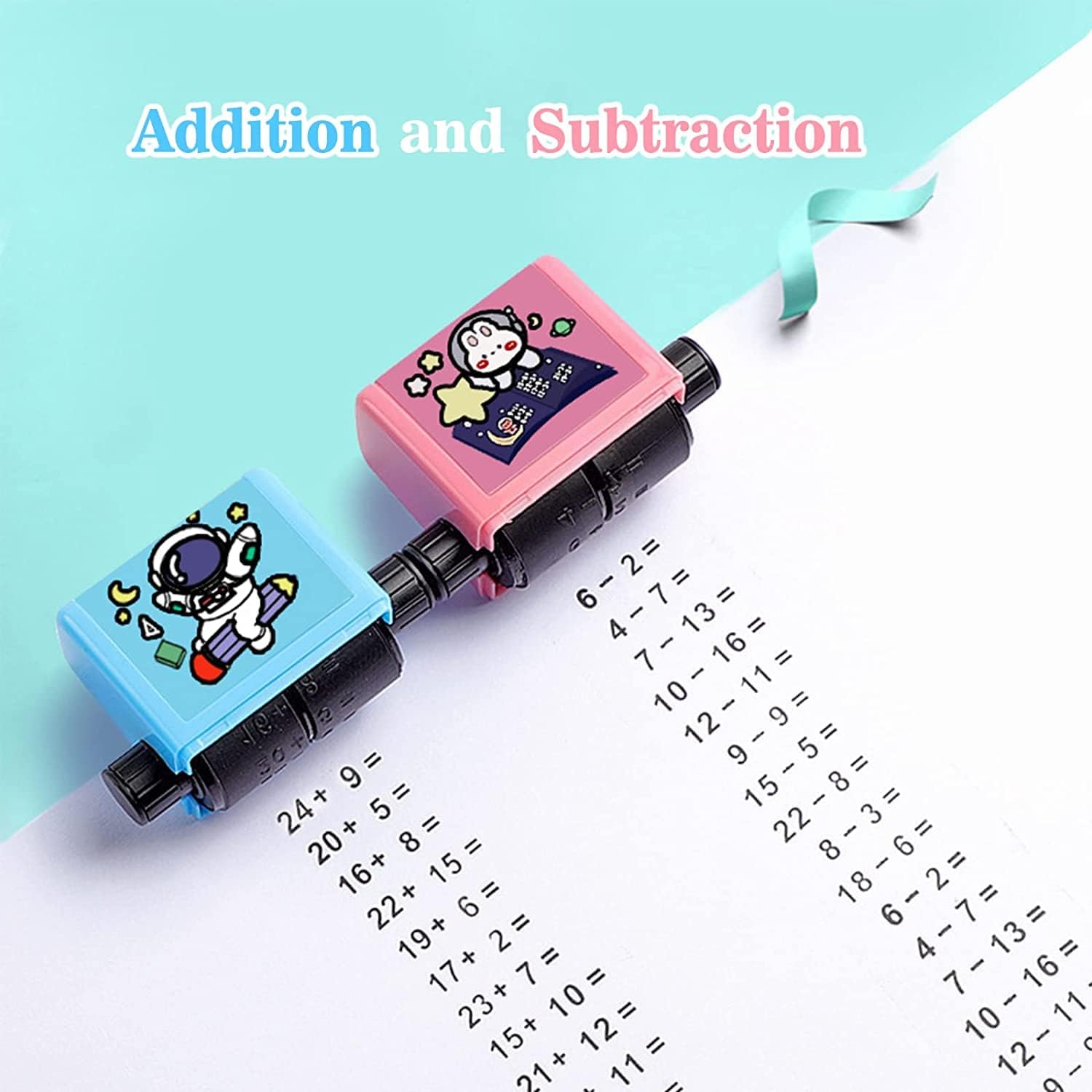 Digital Teaching Roller Stamp – Adjustable Addition & Subtraction Math Rolling Stamp for Kids, Preschool & Home School Learning - M&M